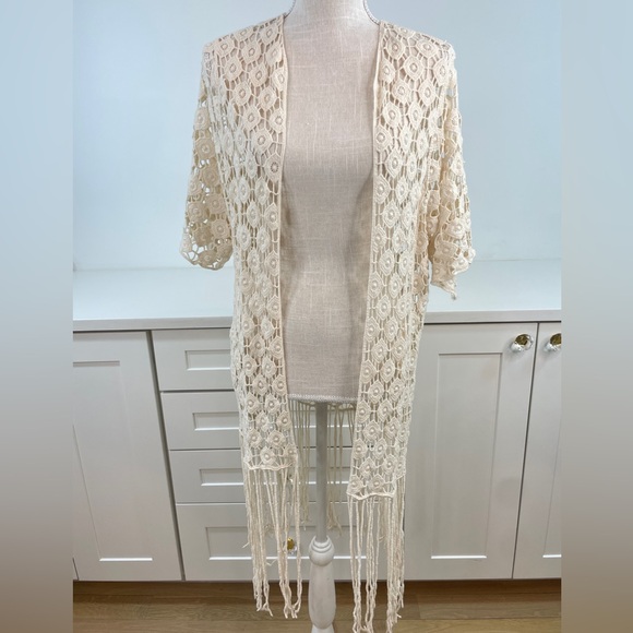 Rebellion Cream Lace Fringe Kimono - Picture 1 of 7